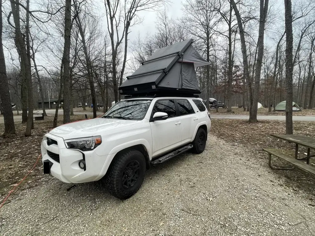 Rooftop Tent Guide: Clamshell, Fold-Out and Inflatable rooftop tent clamshell open on Toyota 4Runner overlanding setup