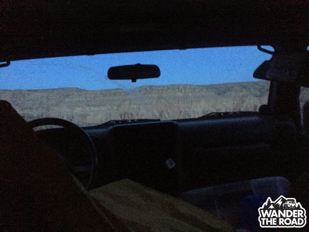 Jeep parked at the Havasupai Falls trailhead at night