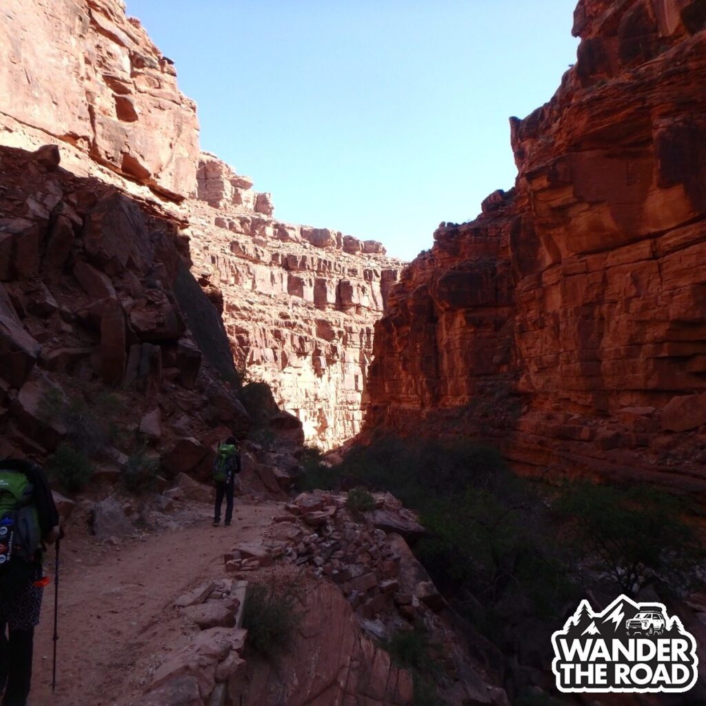 Narrow canyon walls on the trail to Havasupai Falls